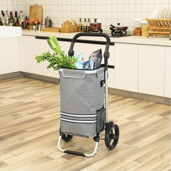 Chariot de courses pliable gris 4