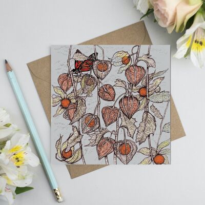 Biglietto d'auguri Physalis e farfalla