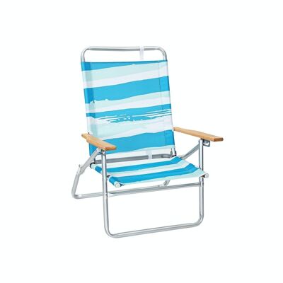 Beach chair with blue, green and white stripes