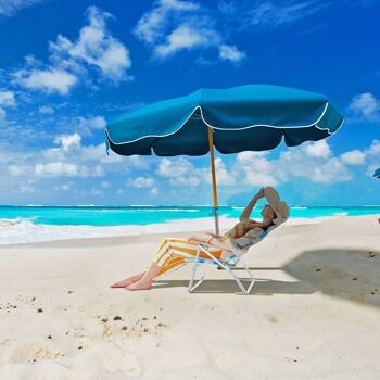 Chaise de plage à rayures bleues, vertes et blanches 3