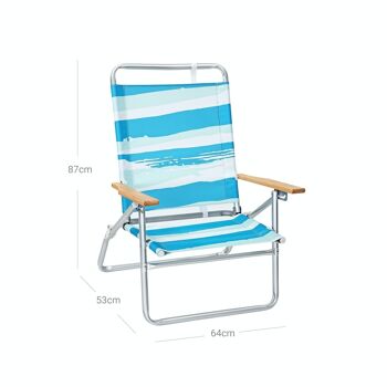 Chaise de plage à rayures bleues, vertes et blanches 8