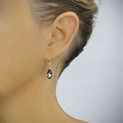 Gold earrings with Black diamond Swarovski drops