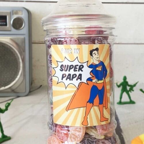 Bonbonnière Papa - 300g mix de bonbons anciens - "Super Papa" - Papa super héros