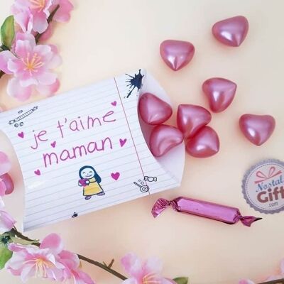 Caja "Te amo mamá" - Perlas de baño rosa perfumadas x 12 - Regalo mamá