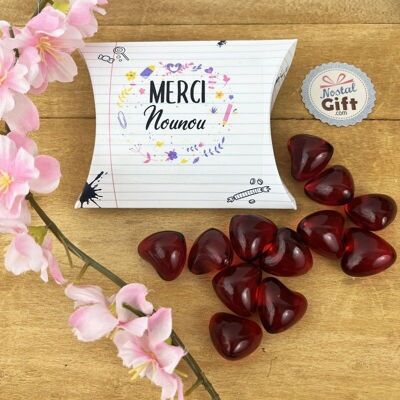 Boîte "Merci Nounou" - Perle de bain coeur senteur fraise x 12 - Collection florale