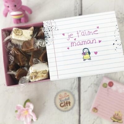 Schachtel mit 10 weichen Nougats und 10 gesalzenen Butterkaramellen - "I love you Mom"