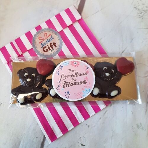 Ourson "Pour la meilleure des mamans" au chocolat noir x3