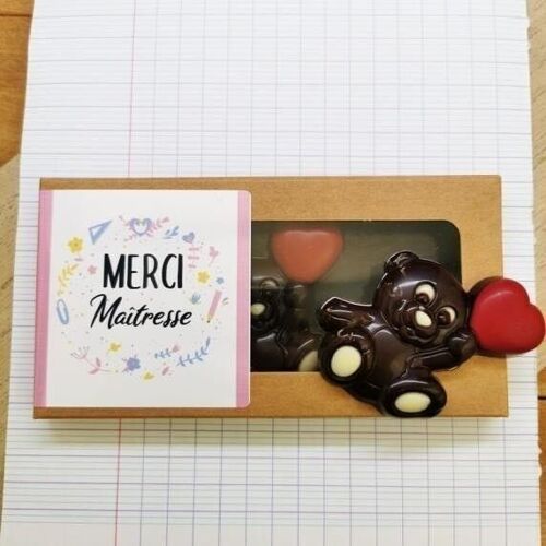 Ourson "Merci Maîtresse" au chocolat noir x3