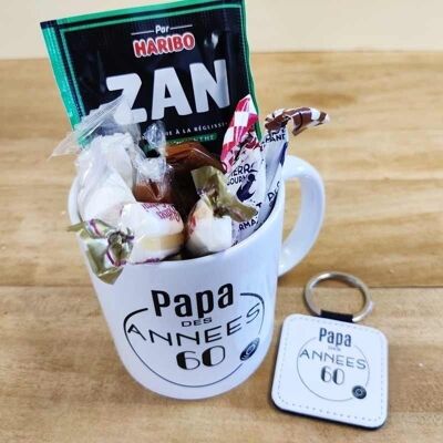 Taza y llavero "Papá de los 60" con dulces retro - Regalo para papá