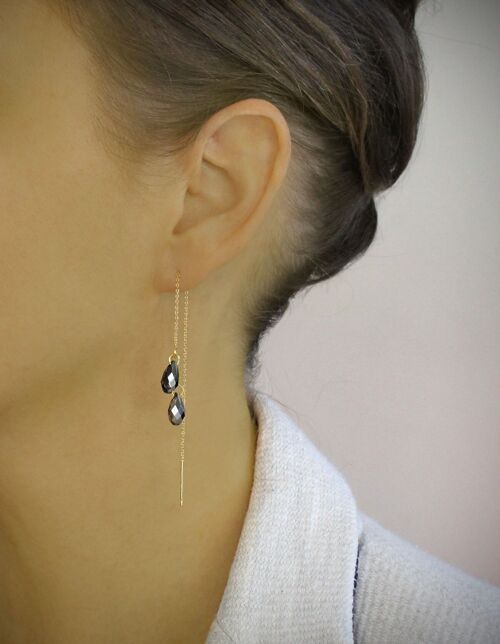 Gold chain threader earrings with Black Diamond drops