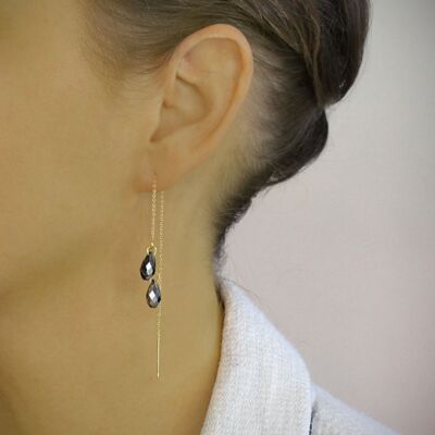 Gold chain threader earrings with Black Diamond drops