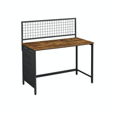 Computer desk with mesh wall and storage compartments