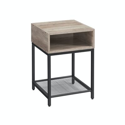 Side table with open compartment and grid top