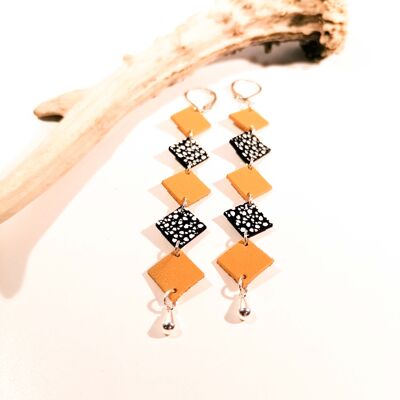 Boucles d'oreilles MISA - Cuir - Jaune moutarde - Craquelé