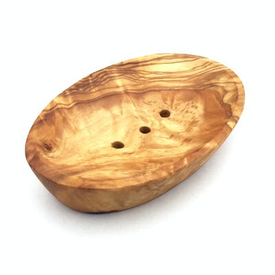 Jabonera ovalada hecha a mano en madera de olivo