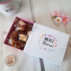 Boîte de 10 nougats tendres et 10 caramels au beurre salé - Merci Maîtresse