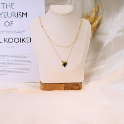 Golden double chain necklace and mini black pearls