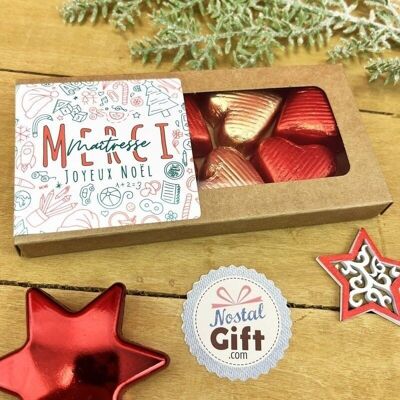 Merry Christmas - "Merci Maîtresse" hearts in milk chocolate and dark chocolate praline