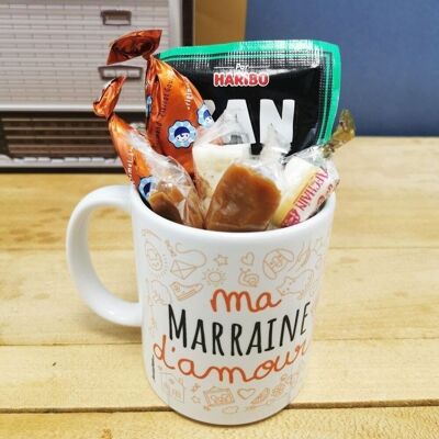 MUG "ma Marraine d'amour " bonbons rétro 60 - Cadeau Marraine