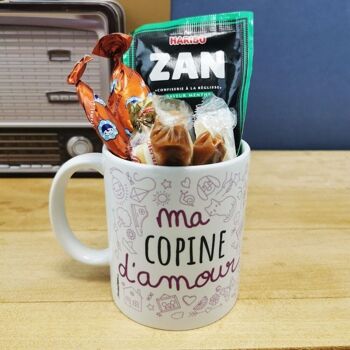 MUG "ma Copine d'amour " bonbons rétro 60 - Cadeau Copine