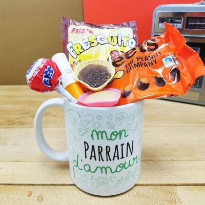 MUG "mon Parrain d'amour " bonbons rétro 70 - Cadeau Parrain