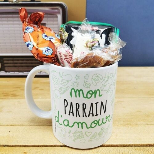 MUG "mon Parrain d'amour " bonbons rétro 60 - Cadeau Parrain