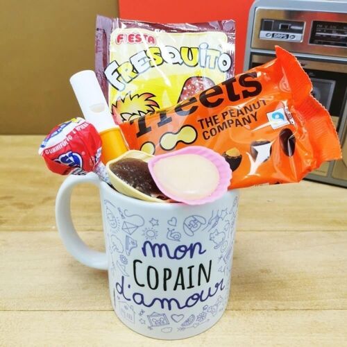 MUG "mon Copain d'amour " bonbons rétro 70 - Cadeau Copain