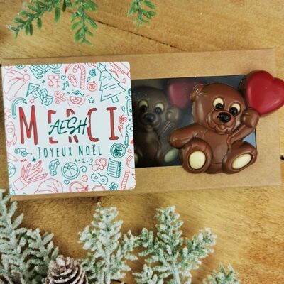 Feliz Navidad - Osos "Gracias AESH" en chocolate con leche rojo y blanco