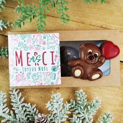 Fröhliche Weihnachten - Teddybären "Merci AVS" in roter und weißer Vollmilchschokolade