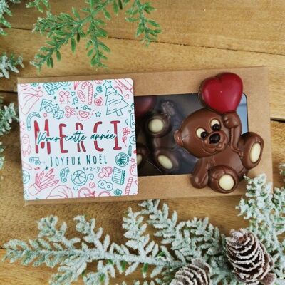 Merry Christmas - "Danke für dieses Jahr" Teddybären in roter und weißer Vollmilchschokolade