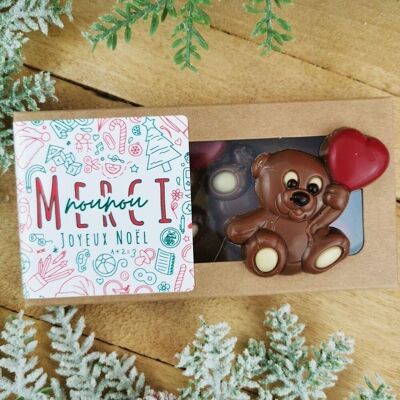 Frohe Weihnachten - Teddybären aus roter und weißer Milchschokolade "Danke, Nanny".