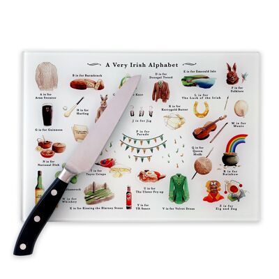 A Very Irish Alphabet Glass Cutting Board