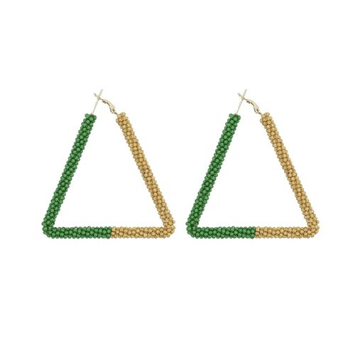 Beige & Green Triangle Beaded Earrings