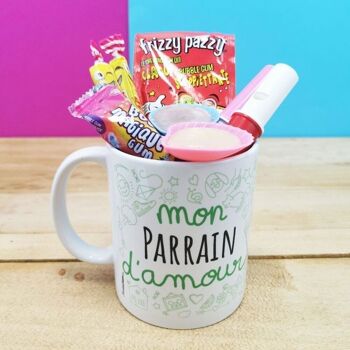 MUG "mon Parrain d'amour " bonbons rétro 80 - Cadeau Parrain