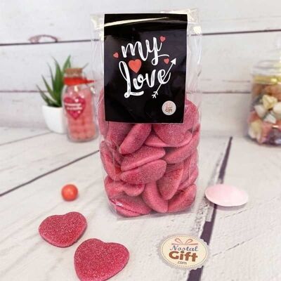 Sacchetto di caramelle d'amore - Cuore grande rosa brillante x40 - My Love