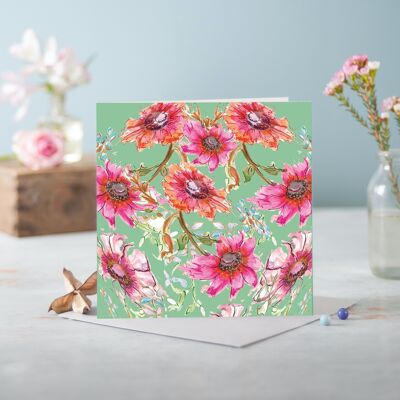 Cottage Floral Mint Green Greeting Card