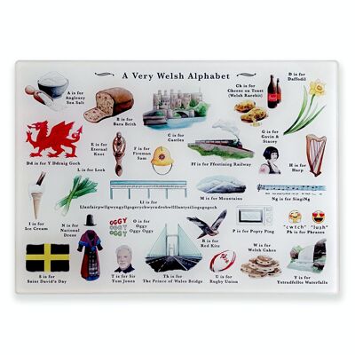 A Very Welsh Alphabet Glass Cutting Board