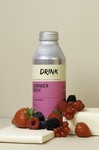 SUMMER BODY - Eau de source avec fines bulles fonctionnelle vitaminée aux fruits rouge - 470ml - Bouteille Aluminium 7