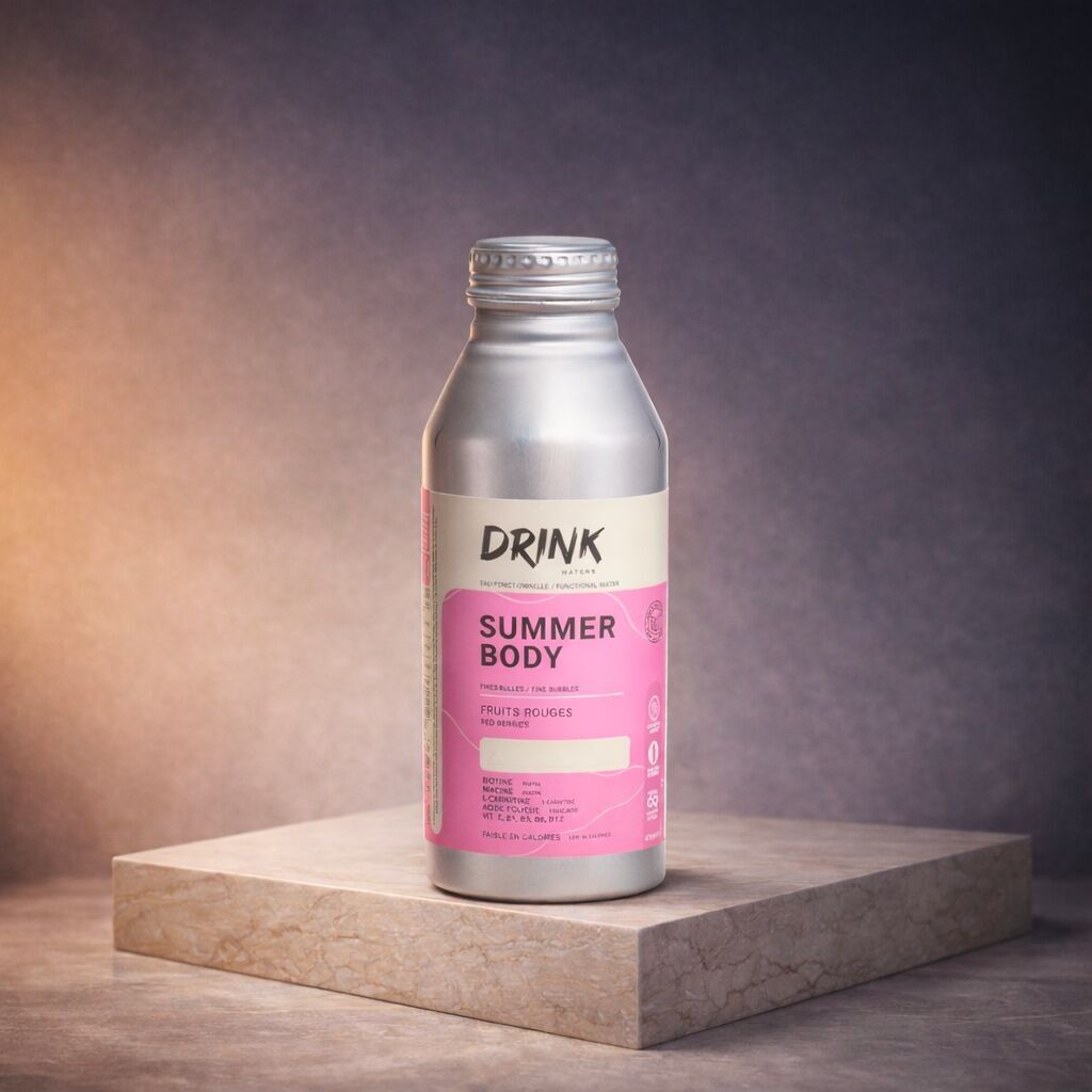 SUMMER BODY - Eau de source avec fines bulles fonctionnelle vitaminée aux fruits rouge - 470ml - Bouteille Aluminium