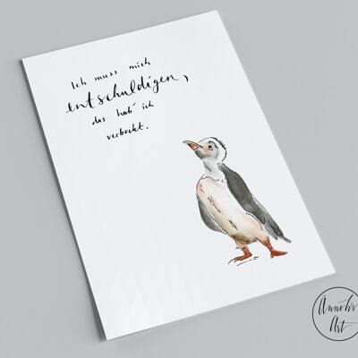 Entschuldigungskarte | Postkarte | Ich muss mich entschuldigen, das hab ich verbockt | Pinguin
