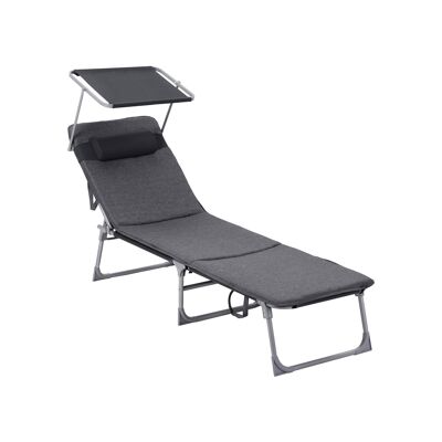 Garden lounger with headrest and sliding roof dark gray
