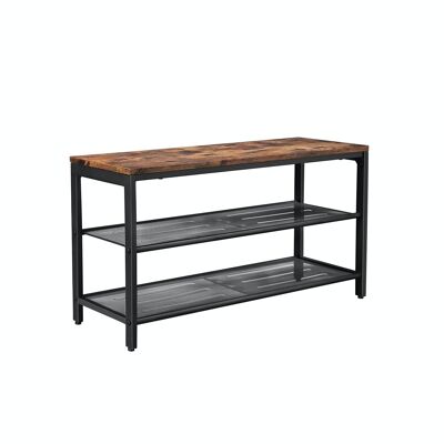 Industrial style shoe bench with 2 grid shelves