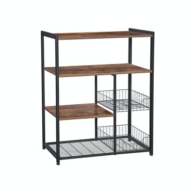 Industrial style kitchen rack with mesh baskets