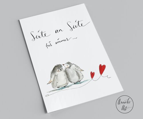Valentinstagskarte | Seite an Seite für immer | Süße Pinguine | Karte zum Valentinstag