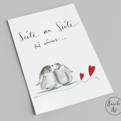 Biglietto di San Valentino | fianco a fianco per sempre | Simpatici pinguini | Carta di San Valentino