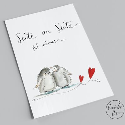 Tarjeta del Día de San Valentín | lado a lado para siempre | Pingüinos lindos | tarjeta de san valentin