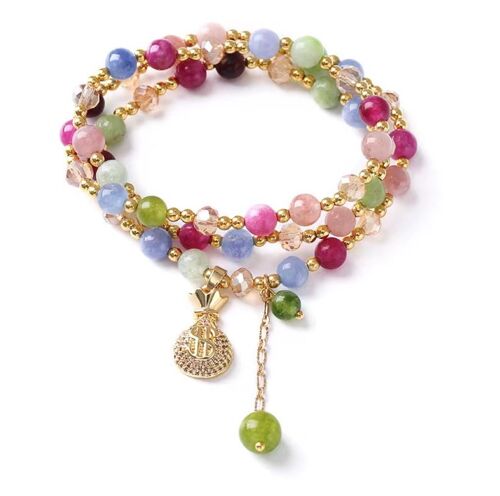 Candy colored tourmaline two ring bracelet with Austrian crystal