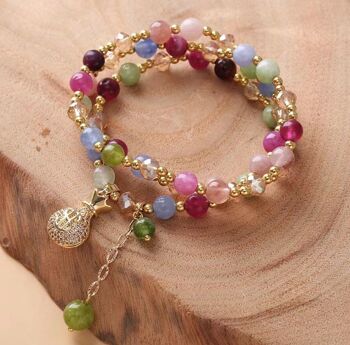 Bracelet à deux anneaux en tourmaline couleur bonbon avec cristal autrichien 2