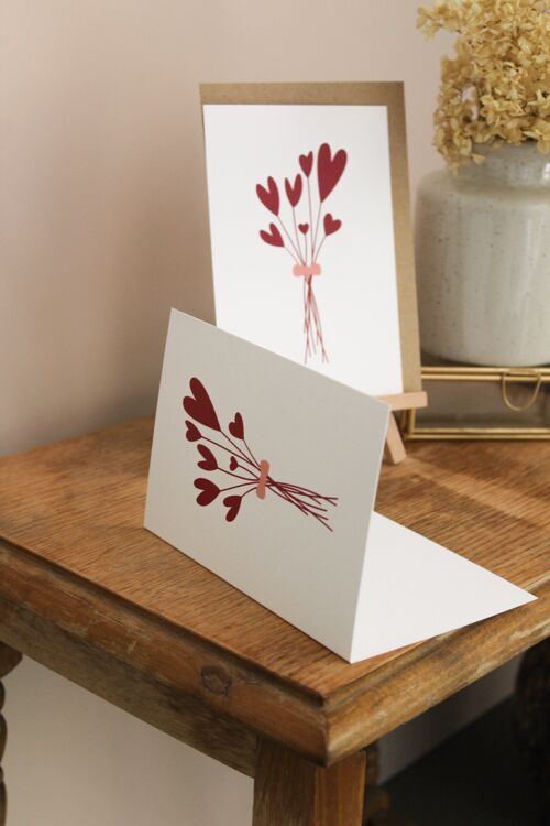 Carte postale à volet Bouquet de coeurs Prune