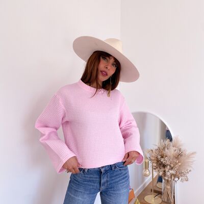 Théo - pink cotton honeycomb sweatshirt